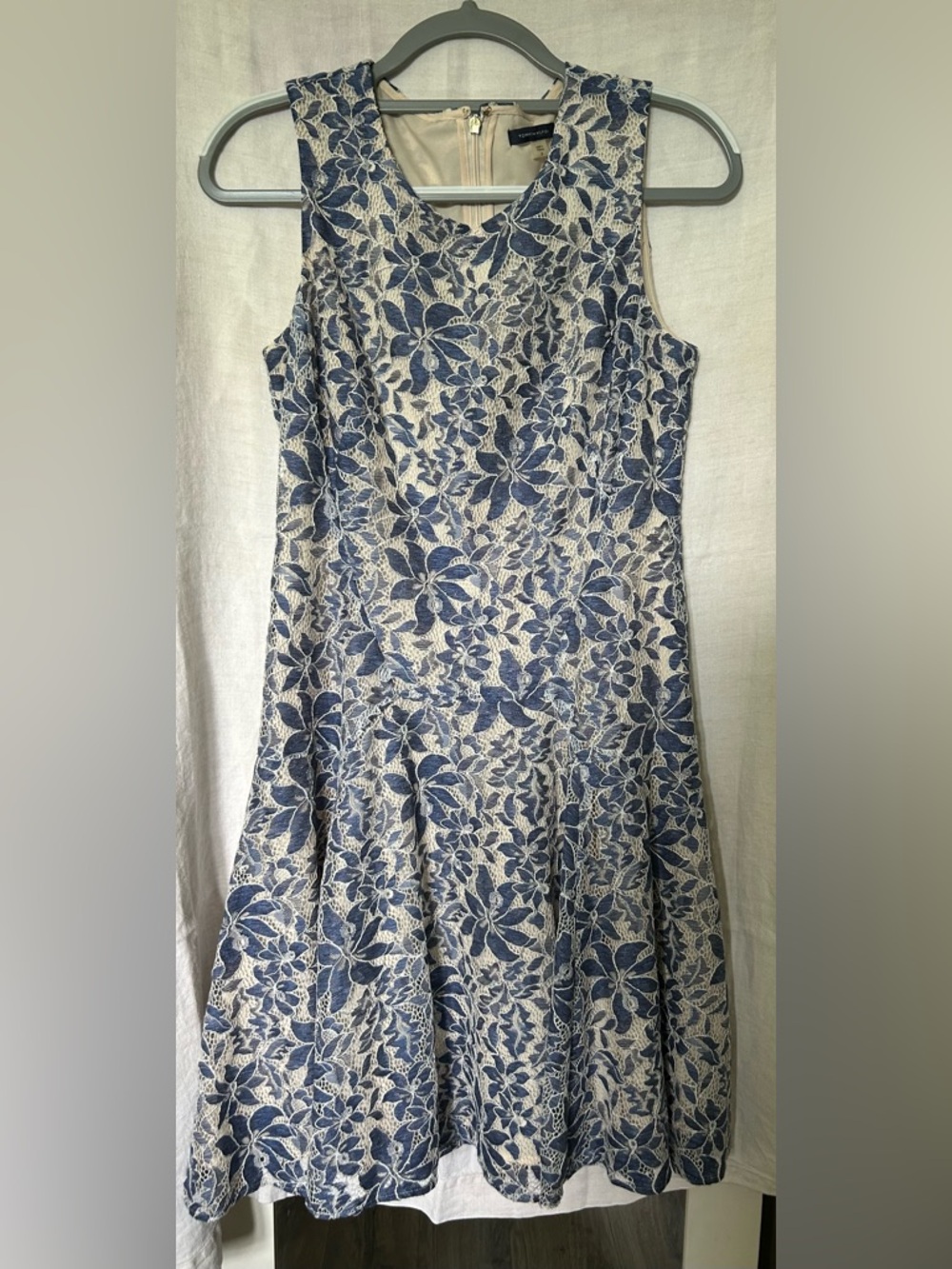 Tommy Hilfiger Blue and Cream Lace Overlay Dress